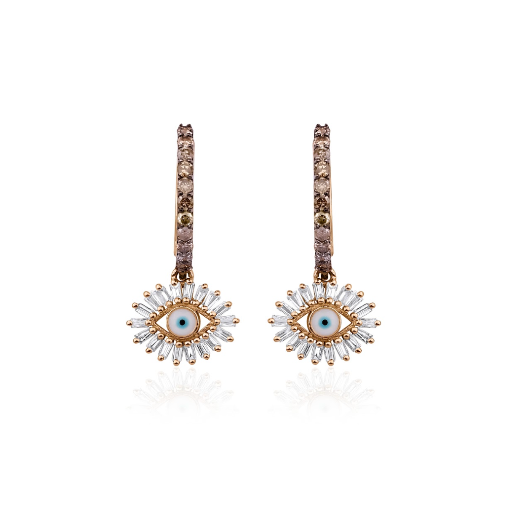 DIAMOND EYE DROP HUGGIE EARRINGS