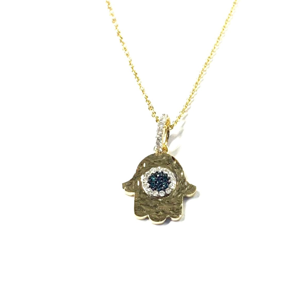 WHITE BLUE DIAMOND HAMSA NECKLACE