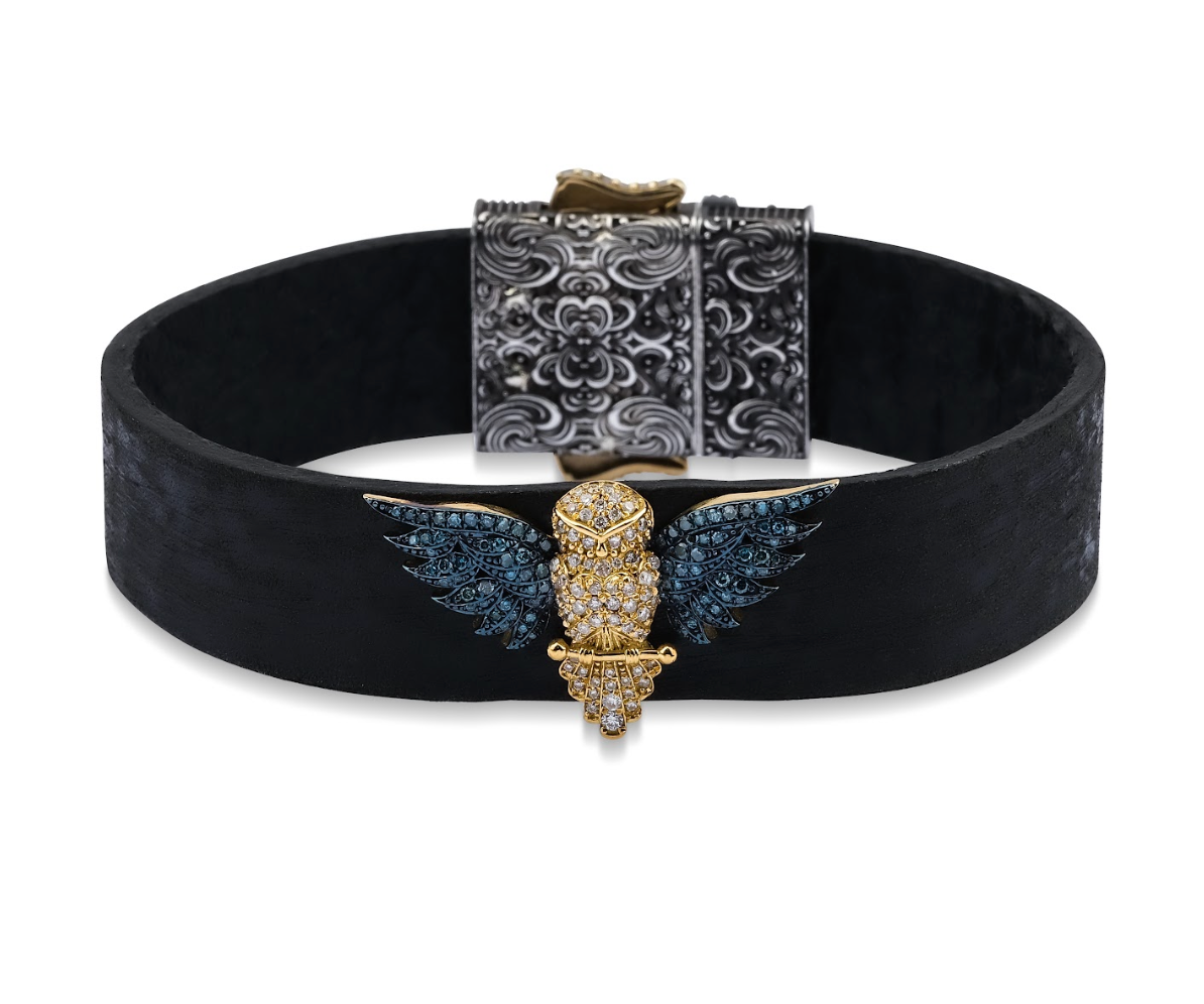 DIAMOND OWL LEATHER BRACELET