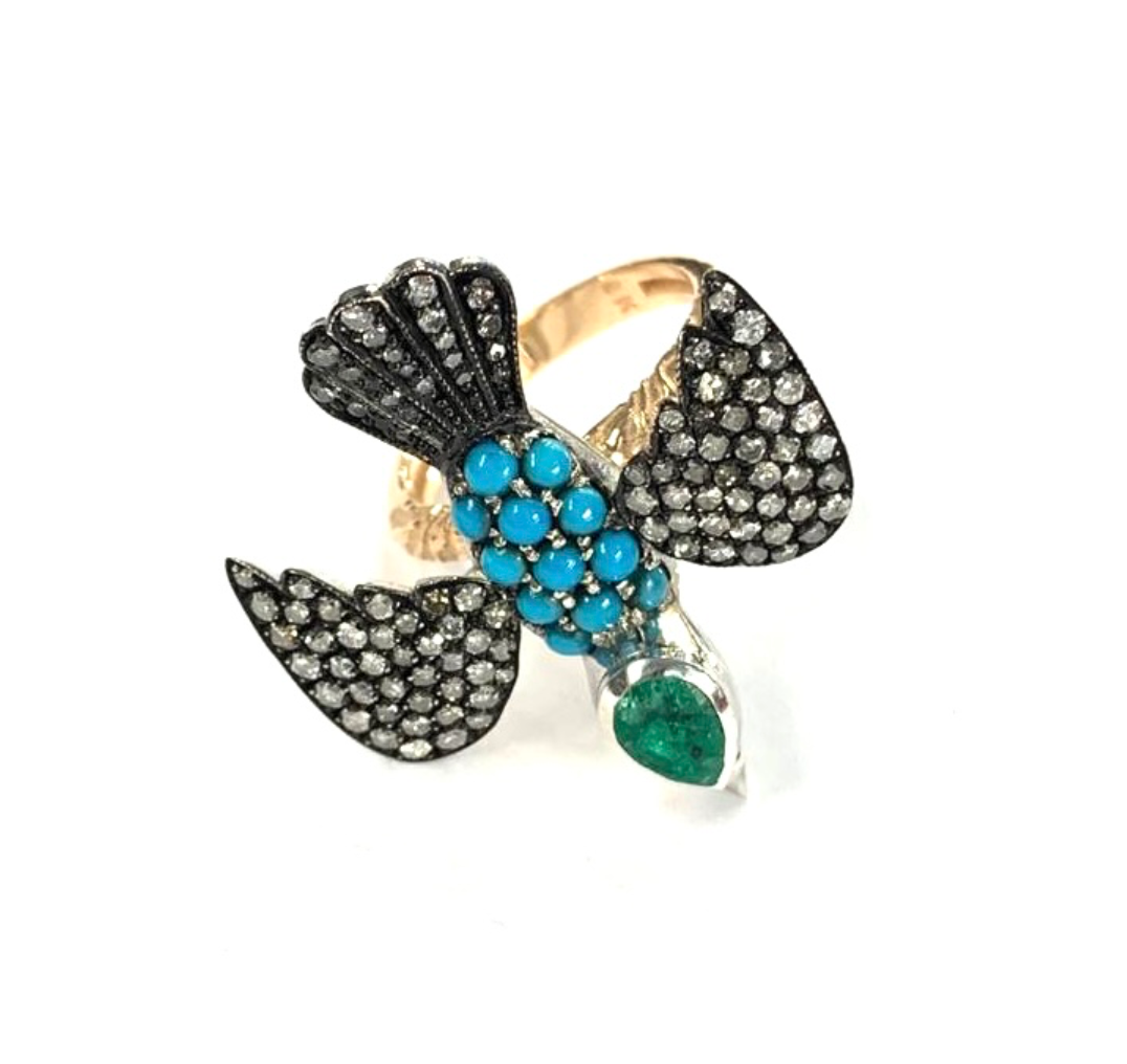 TURQUOISE EMERALD BIRD RING