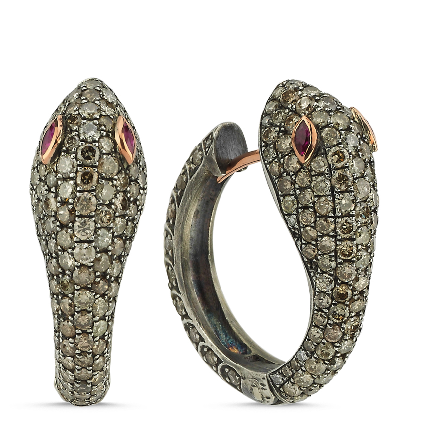SNAKE DIAMOND HUGGIE EARRINGS