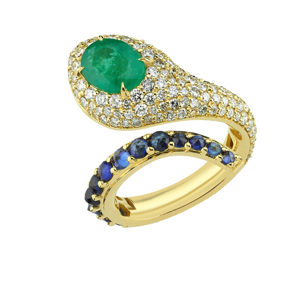 EMERALD SAPPHIRE SNAKE RING/ R003313