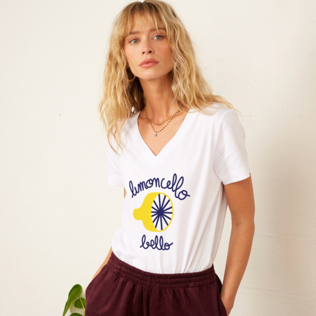 T-shirt Col V Blanc Limoncello