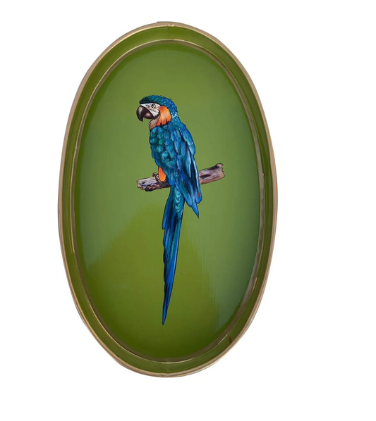 FAUNA HAND-PAINTED IRON TRAY-PARROT