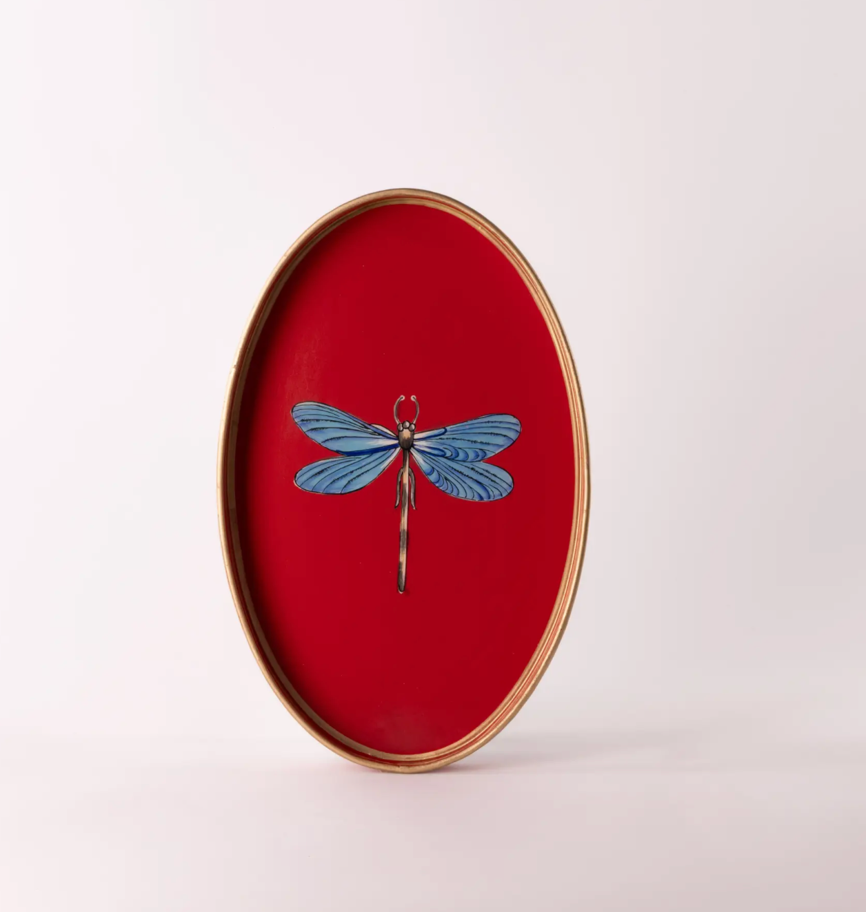 FLORA HAND-PAINTED IRON TRAY-RED DRAGONFLY