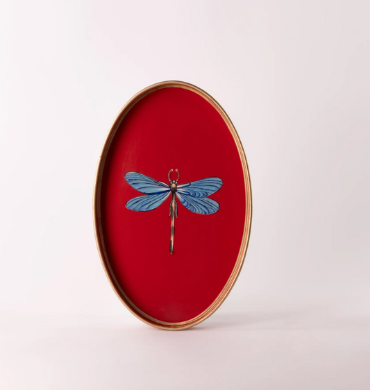 FLORA HAND-PAINTED IRON TRAY-RED DRAGONFLY