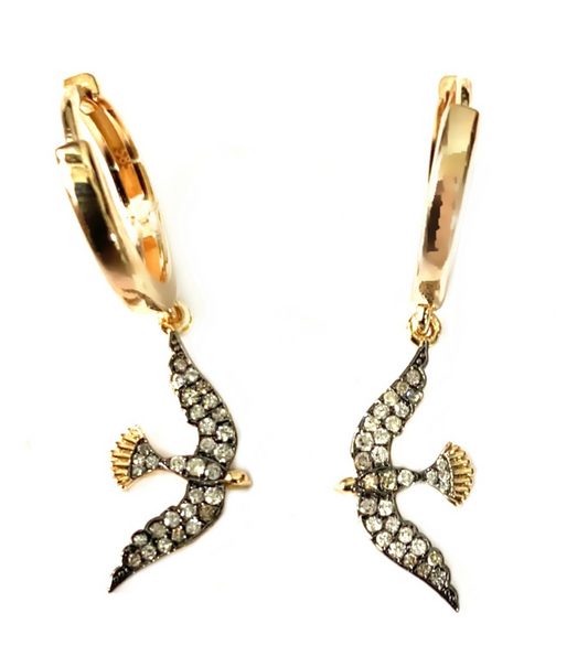 DIAMOND SPARROW DROP HUGGIE EARRINGS