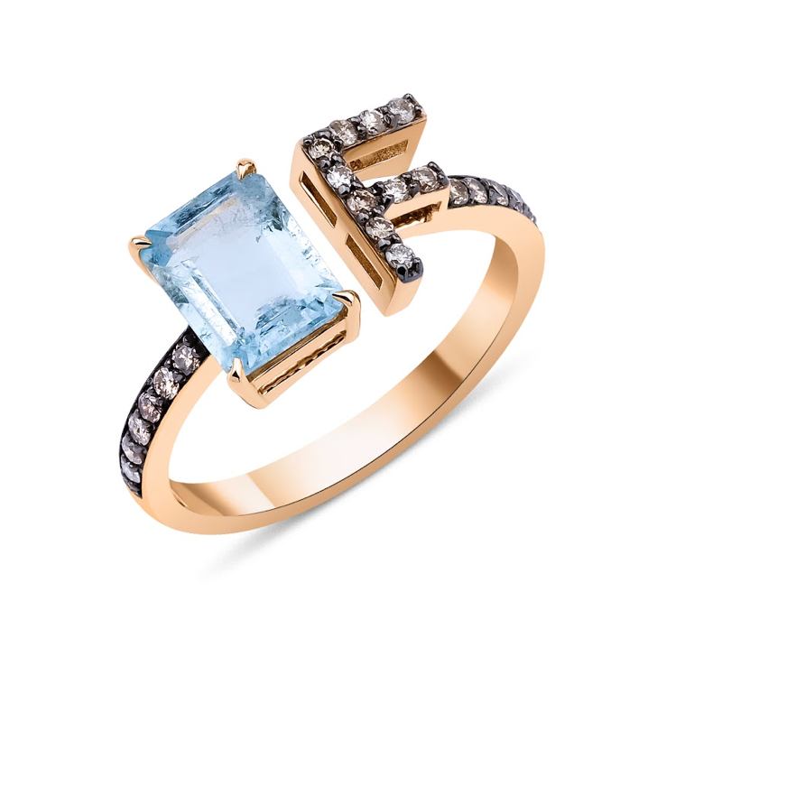 OCTAGON AQUAMARINE F OPEN RING