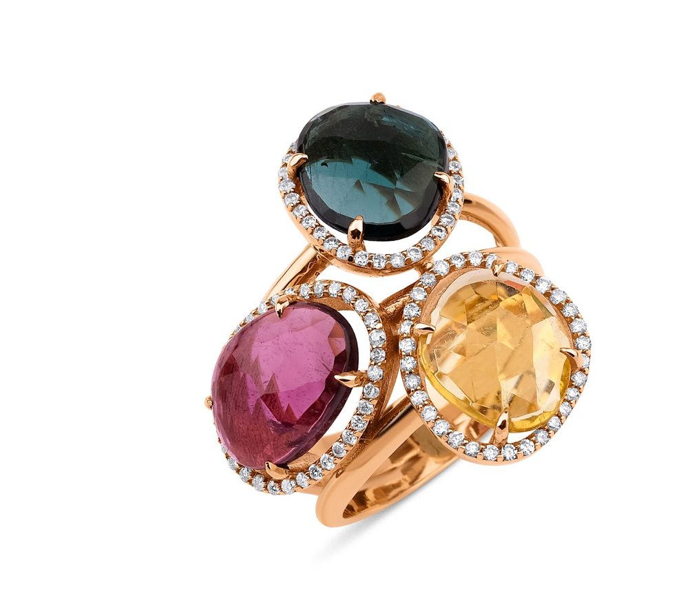 MULTI-TOURMALINE DIAMOND RING