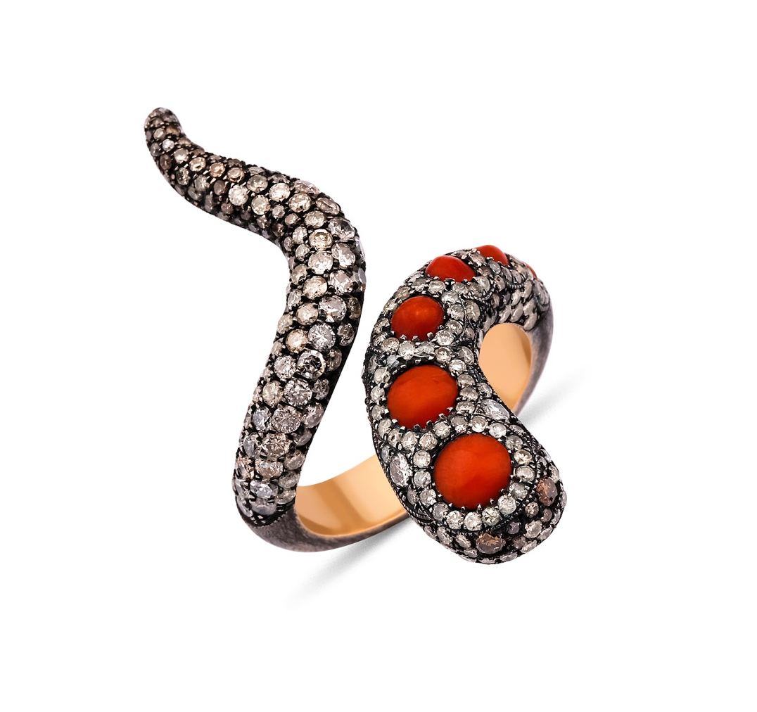 ROUND CORAL SNAKE DIAMOND RING /R005286