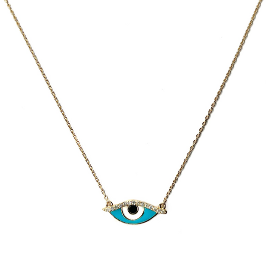 MARQUISE ENAMEL EVIL EYE NECKLACE