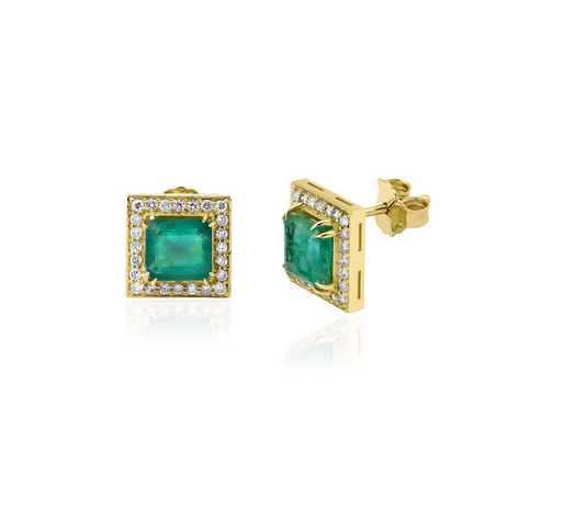 SQUARE EMERALD STUD EARRING
