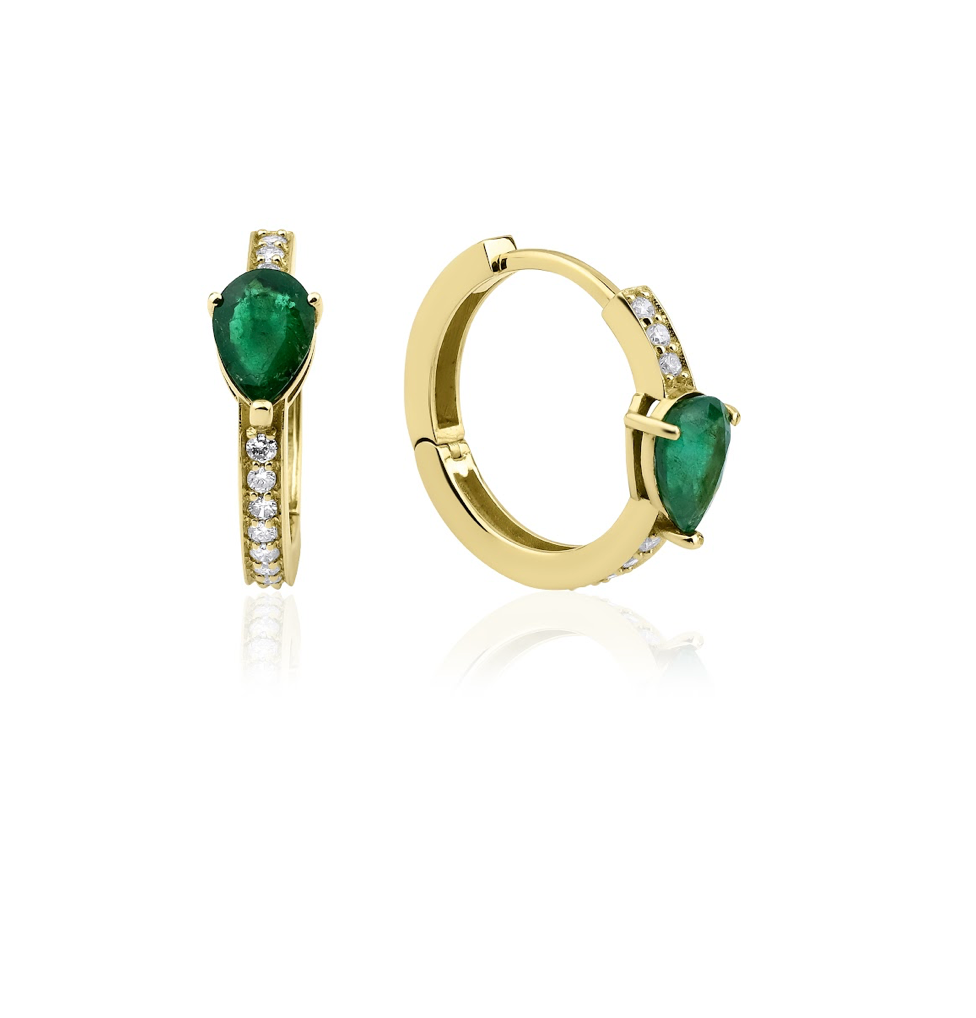 PEAR EMERALD HUGGIE EARRINGS