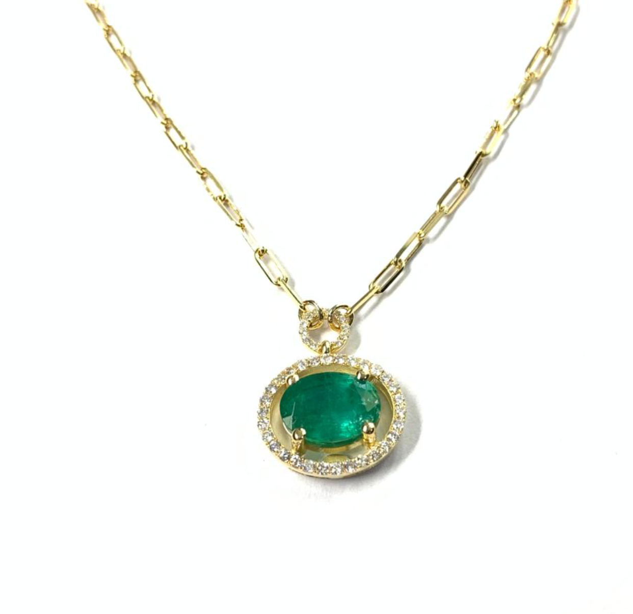 OVAL EMERALD PAPERCLIP CHAIN NECKLACE