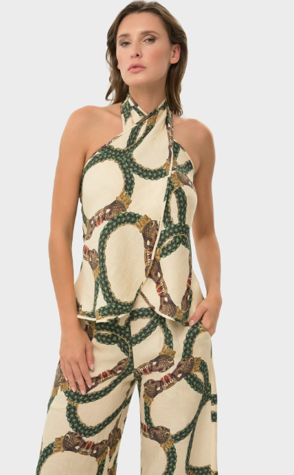 Celine Mystique Cross Halter Top