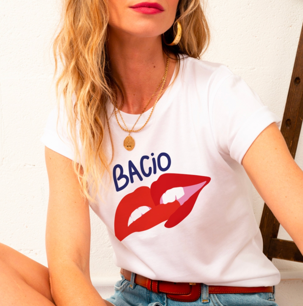 T-shirt Blanc Bouches Bacio