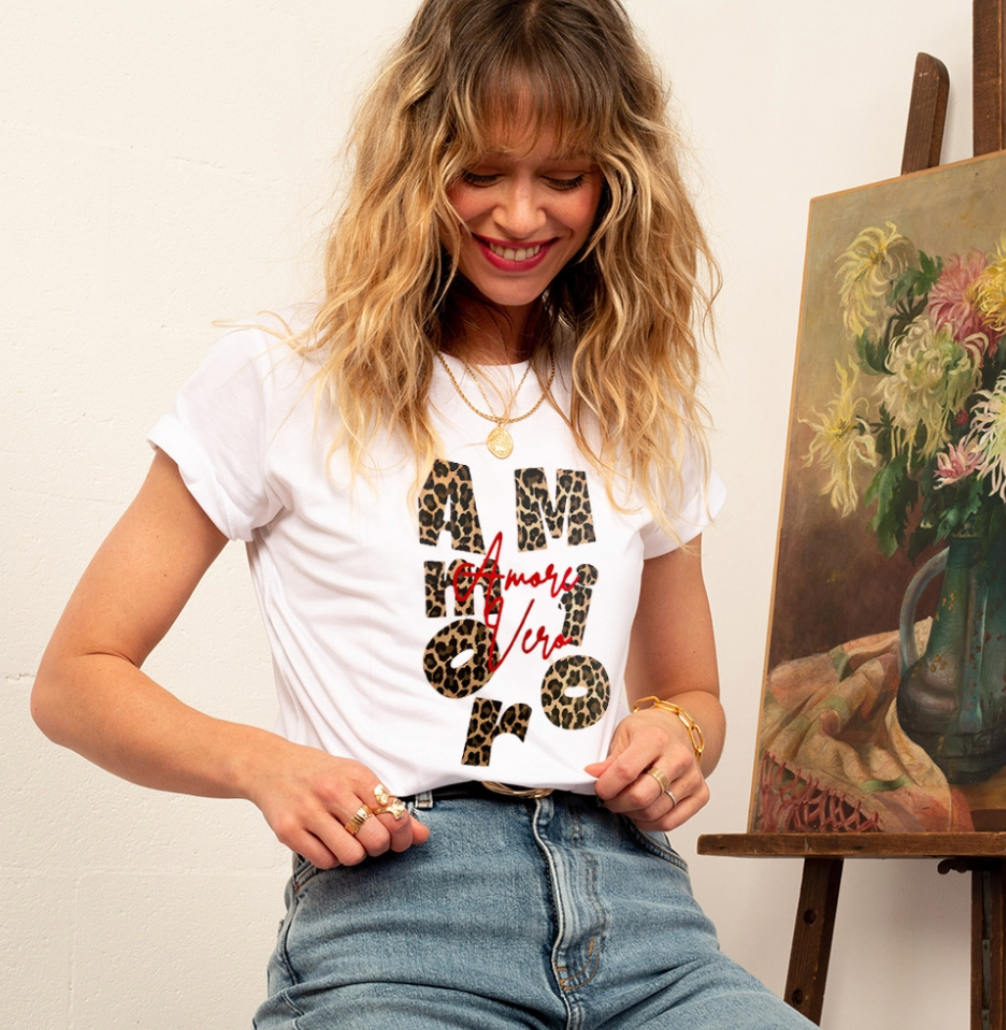 T-shirt Blanc Amor Mio Amore Vero léopard