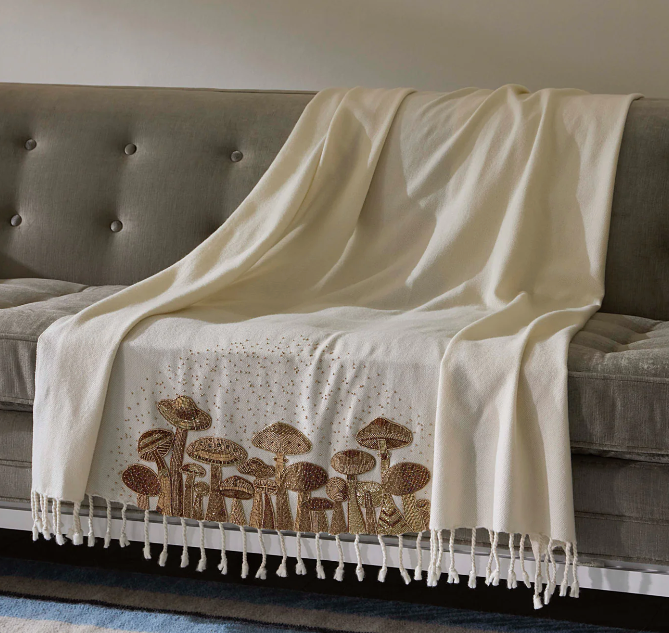 Mushrooms Embellished Throw